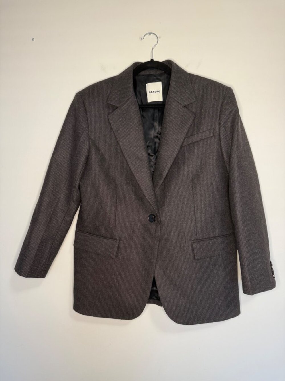Sandro Petra Lapel-Collar Single-Breasted Pinstripe Wool-Blend Blazer FR 36 US 4 - Picture 3 of 12